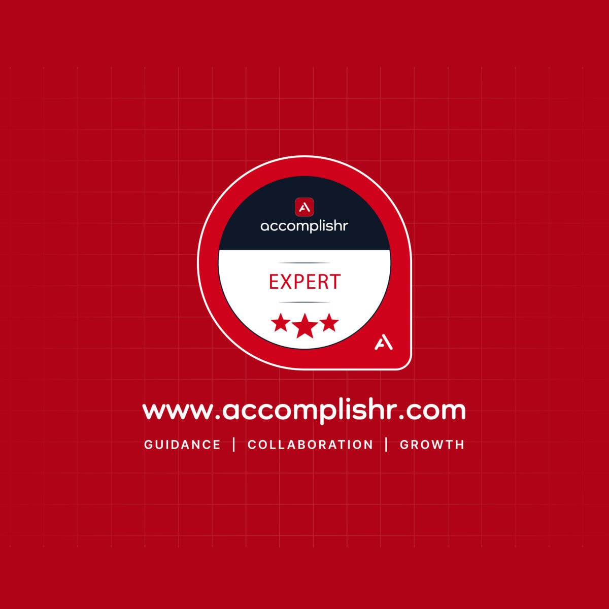 Red Accomplishr logo with guidance, collaboration and growth.