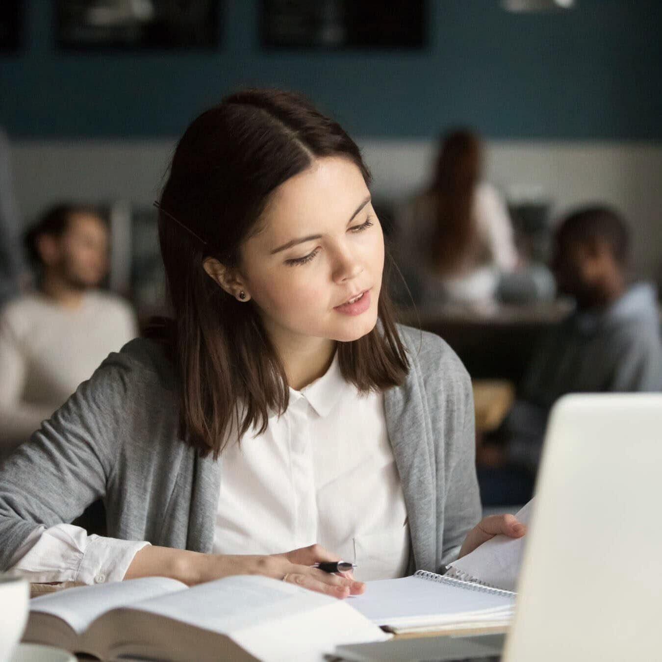A women prepares for taking her credential exam.