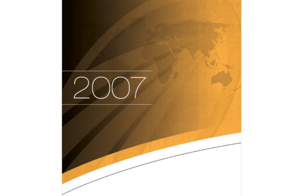 A digitally designed image featuring a globe in the background with the ICF logo mark and the year "2007" overlayed. The design incorporates various shades of orange and white.