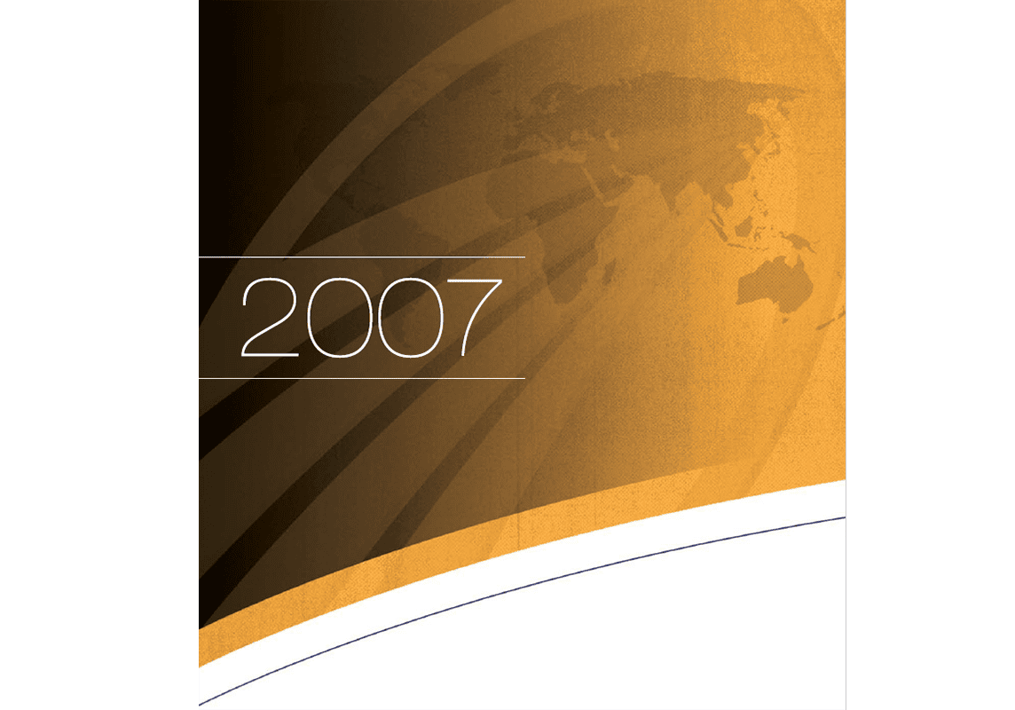 A digitally designed image featuring a globe in the background with the ICF logo mark and the year "2007" overlayed. The design incorporates various shades of orange and white.